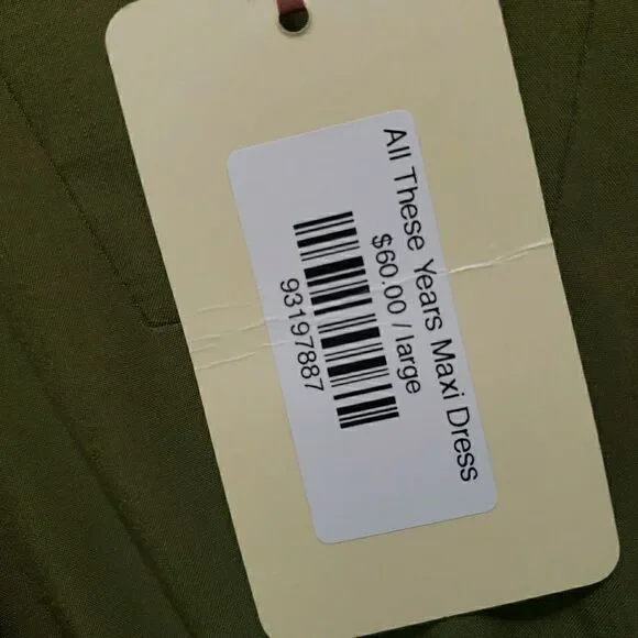 NWT Entro Olive Green Tiered Maxi Dress Sz L Puff Sleeve V-Neck Boho Cottagecore - Picture 8 of 14